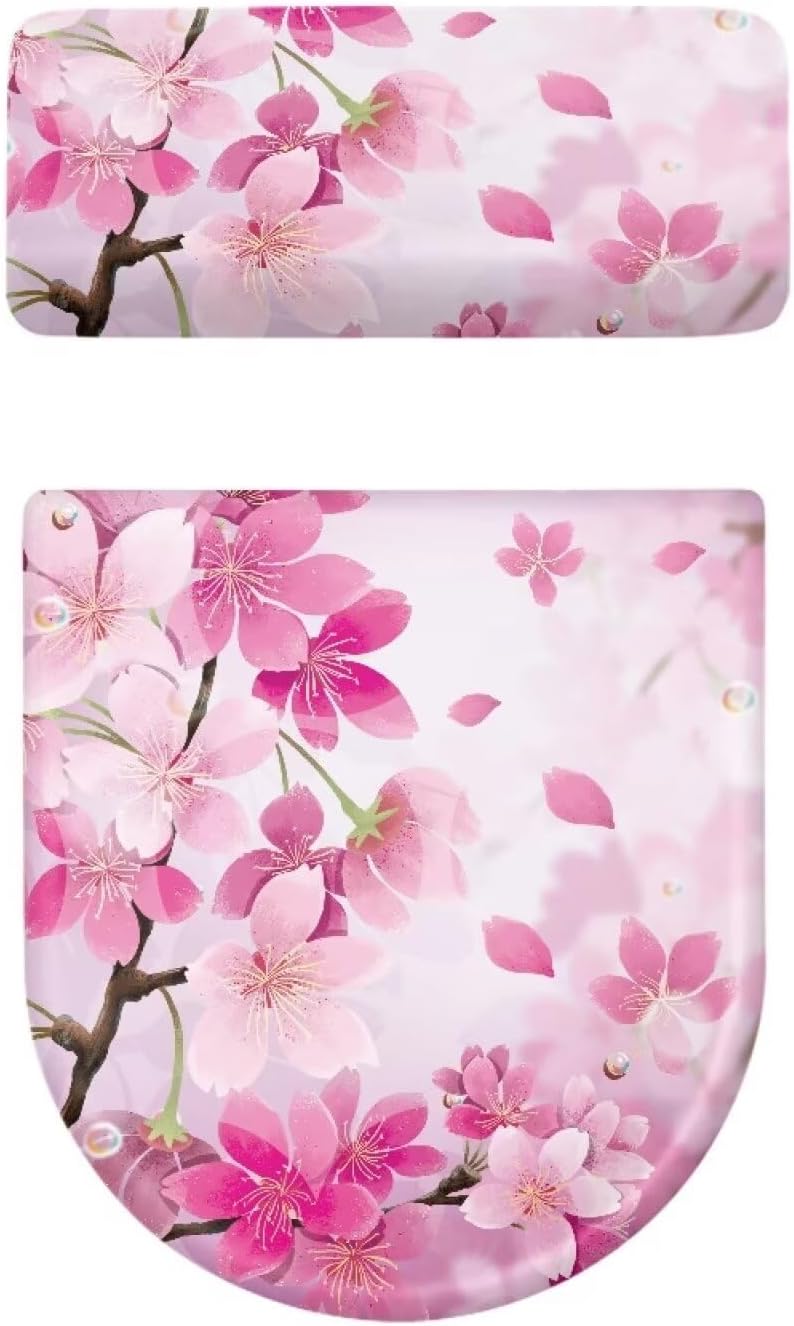 CREAMIC Cherry Blossom Toilet Tank Lid Cover and Toilet Seat Lid Cover with Elastic Bottom Toilet Covers 2 Pieces Set Universal Fit Toilet Top Covers Home Indoor Decoration - Image 5